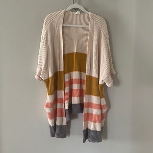 Color block cardigan with pockets - S/M - Cream/Mustard/Coral/Denim